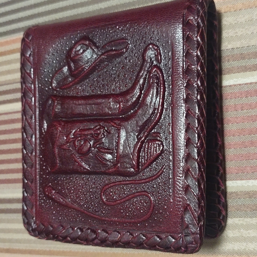 Handmade genuine leather cowboy themed Mexican wallet